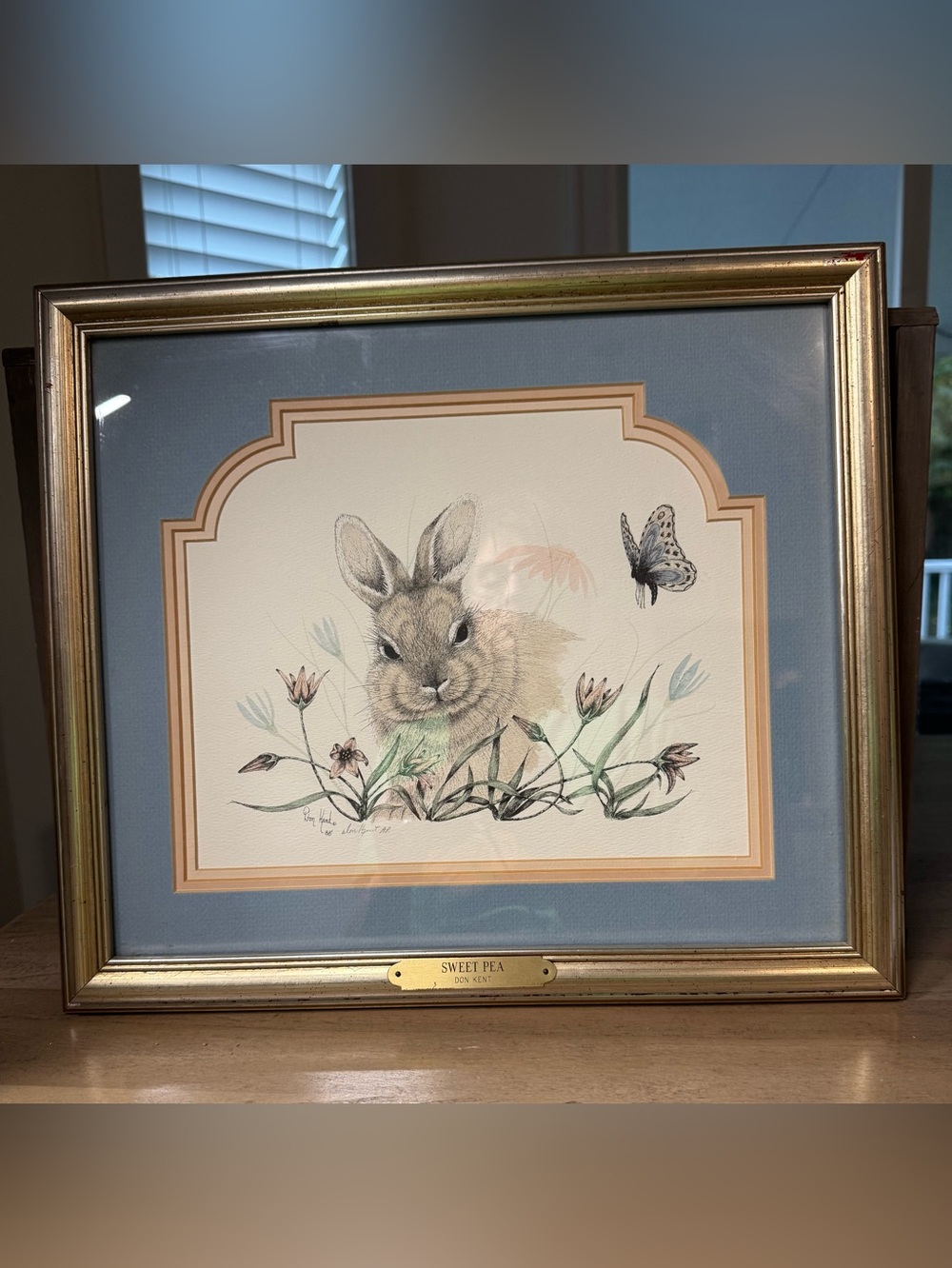DON KENT 🐰 Bunny Original Art Signed/Dated Watercolor, Matted. Framed Painting